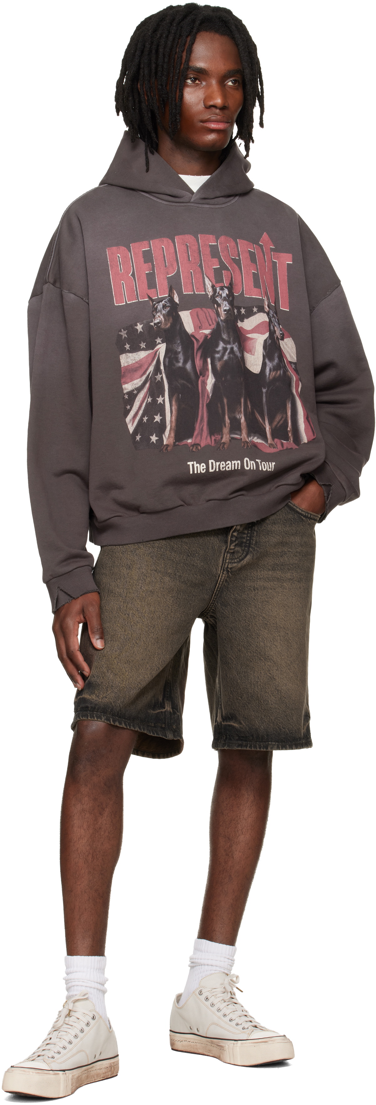Represent Brown Overdyed Denim Shorts
