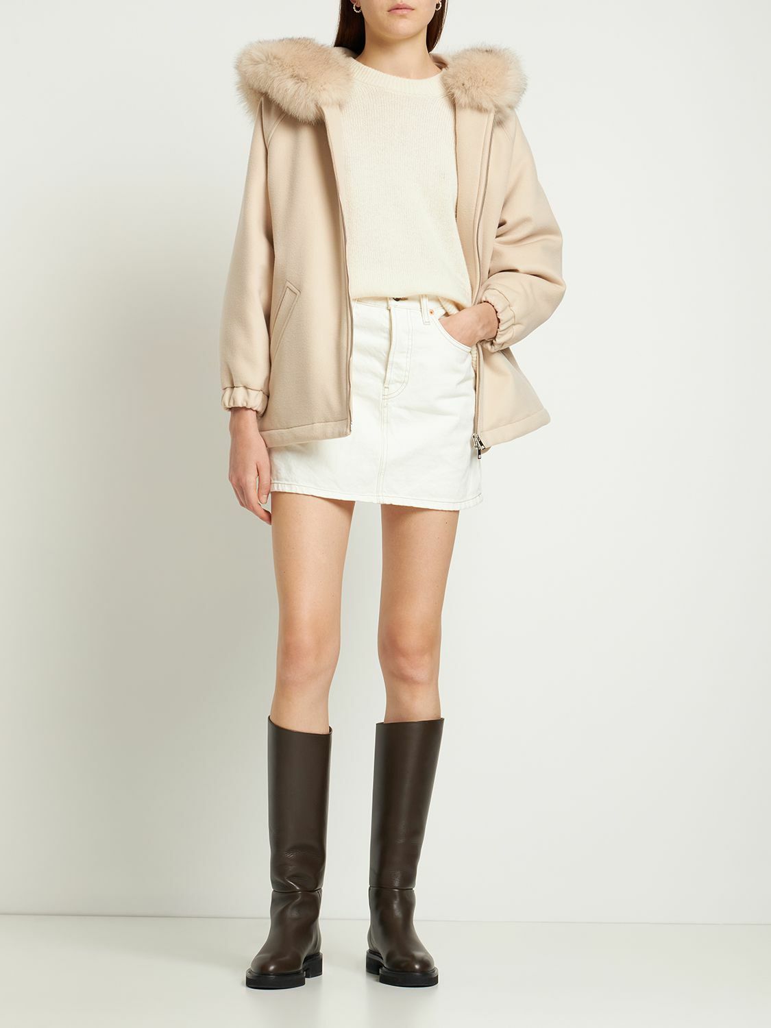 BLANCHA Oversize Padded Wool Parka with Fur Trim
