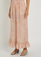Chloe Floral-print Frill Wide-leg Silk Trousers Pink