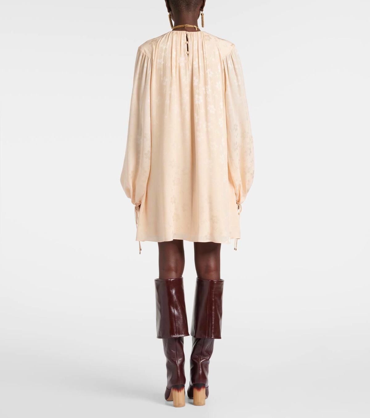 Chloé Gathered floral silk jacquard minidress