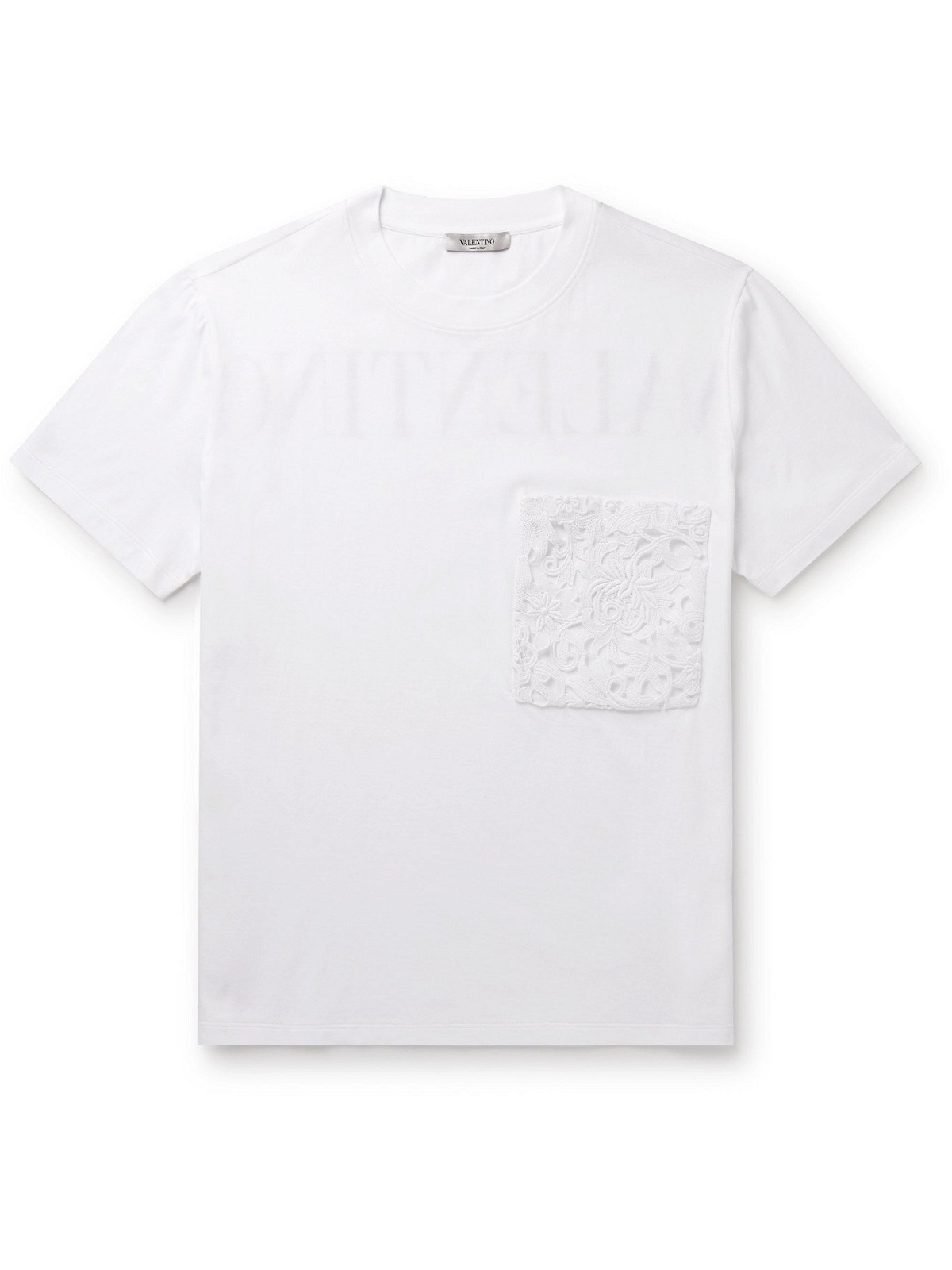 VALENTINO   Macramé Trimmed Logo Print Cotton Jersey T Shirt