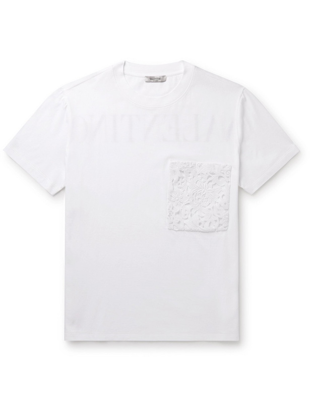 Photo: VALENTINO - Macramé-Trimmed Logo-Print Cotton-Jersey T-Shirt - White - S