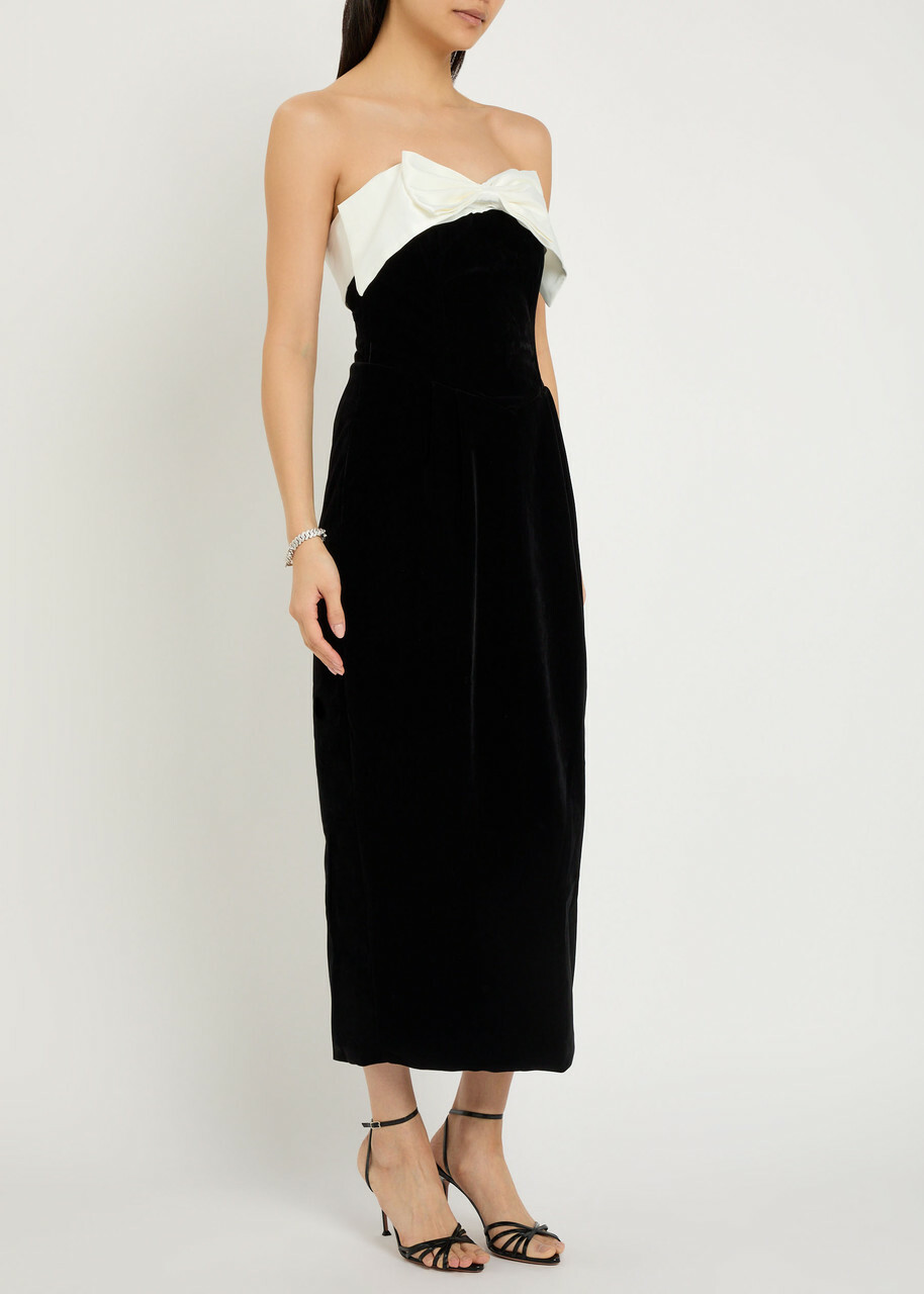 Sister Jane Kelly Bow-appliquéd Velvet Midi Dress Black And White