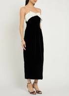 Sister Jane Kelly Bow-appliquéd Velvet Midi Dress Black And White