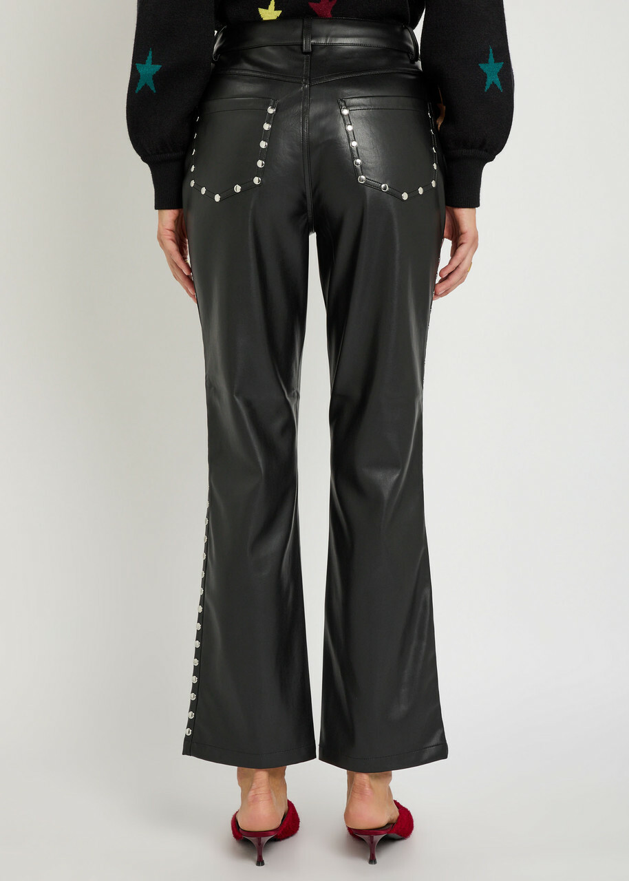 Never Fully Dressed Stud-embellished Faux Leather Trousers Black