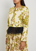 LA Double J Bijoux Feather-trim Woven Jacket Beige
