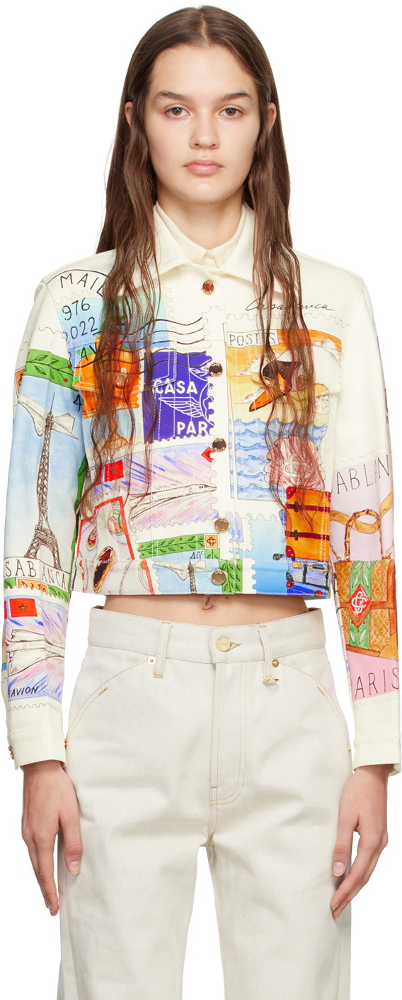 Casablanca White Souvenirs De Vacance Denim Jacket Casablanca
