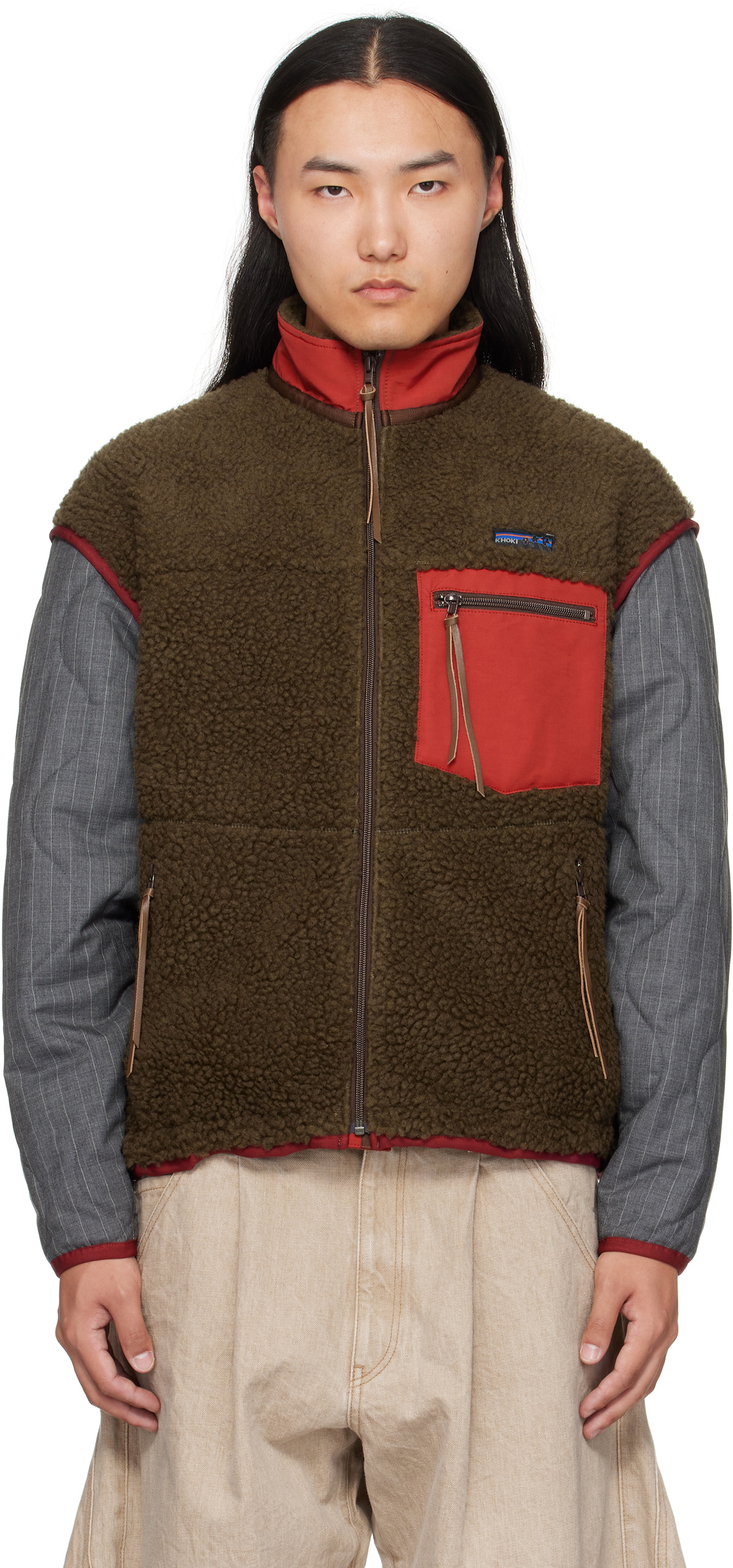 Khoki Brown & Gray Fleece Texture Jacket