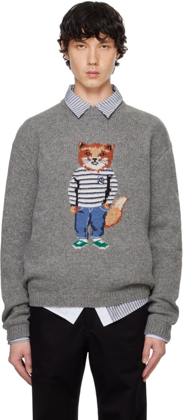 Photo: Maison Kitsuné Gray Dressed Fox Intarsia Sweater