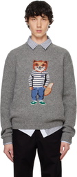 Maison Kitsuné Gray Dressed Fox Intarsia Sweater