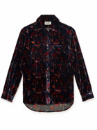 Karu Research - Floral-Print Silk-Velvet Shirt - Black