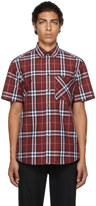Photo: Burberry Red Poplin Check Short Sleeve Shirt