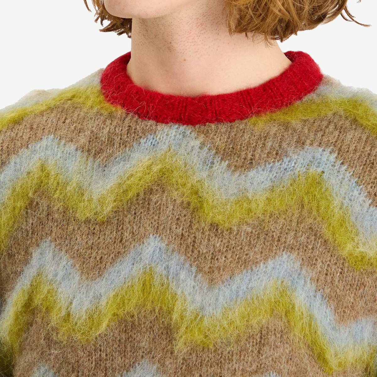 Brain Dead Men's Zig Zag Boxy Knit Jumper in Taupe Multi