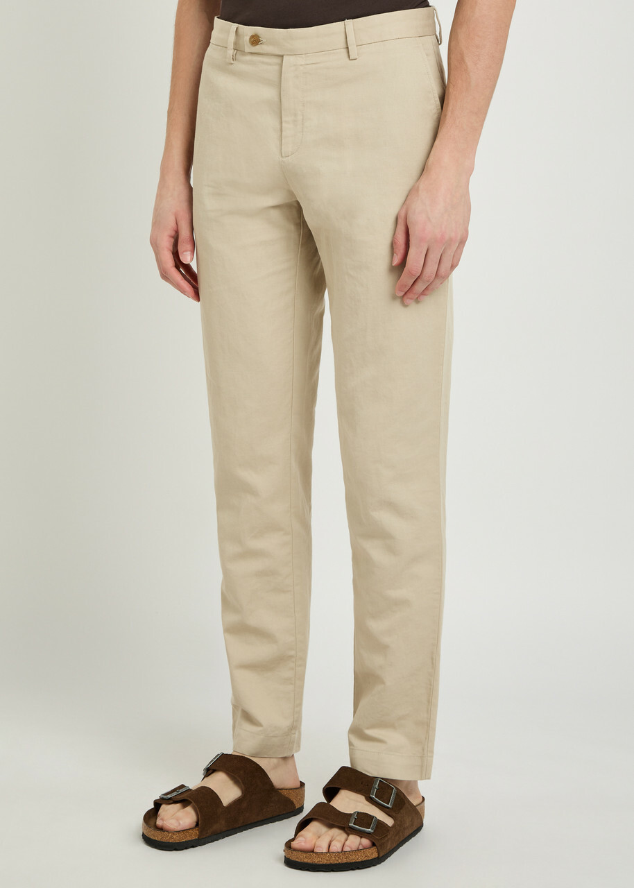 Sunspel Cotton and Linen-blend Tapered-leg Trousers Ecru
