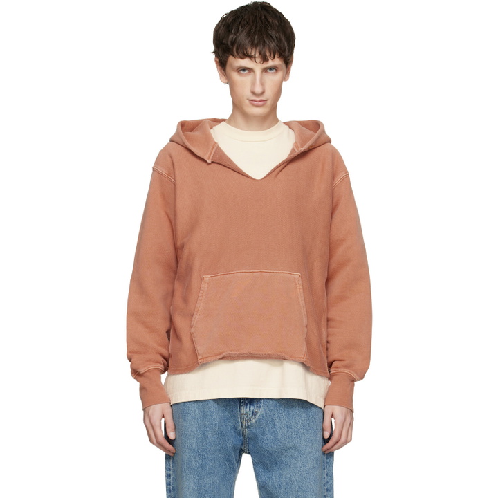 Photo: Les Tien Orange Heavyweight Raw Cropped Hoodie