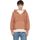 Les Tien Orange Heavyweight Raw Cropped Hoodie