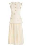 Rebecca Vallance Jonie Layered Tweed and Chiffon Midi Dress Cream