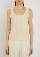 Emporio Armani Fringed Cotton-blend Crochet top Cream