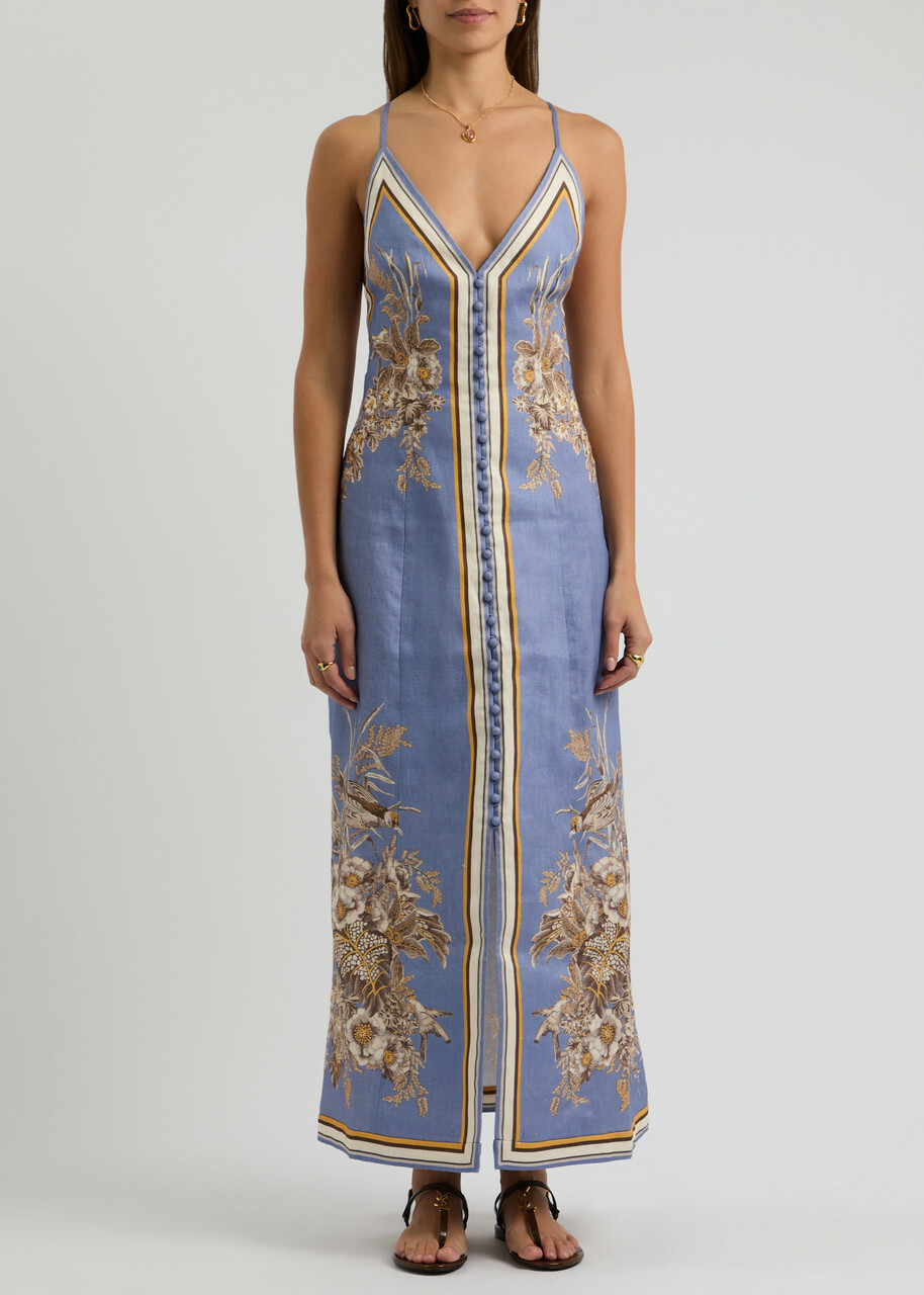 Zimmermann Ottie Printed Linen Maxi Dress Multi Floral