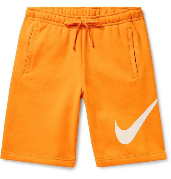 Photo: Nike - Sportswear Club Logo-Print Fleece-Back Cotton-Blend Jersey Drawstring Shorts - Orange