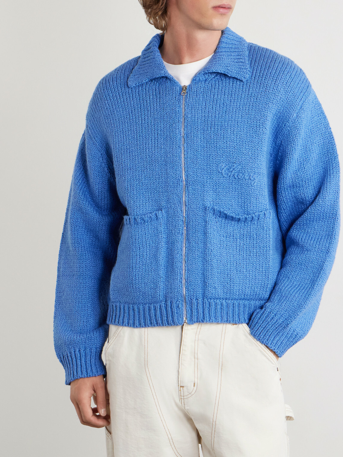 Cherry Los Angeles - Logo-Embroidered Cotton Zip-Up Cardigan - Blue