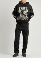 God Made Chief Printed Hooded Cotton Sweatshirt Black