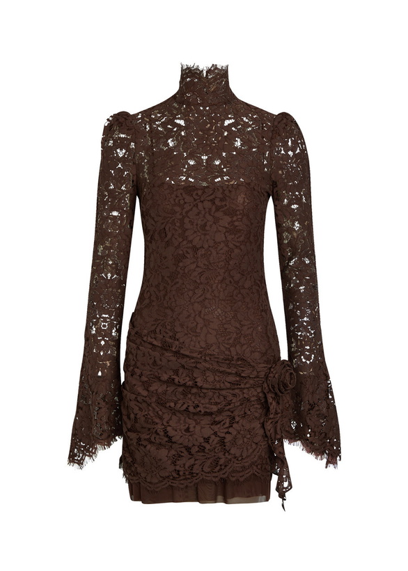 Photo: DE LA Vali Bodita Rose-appliquéd Guipure Lace Mini Dress Brown