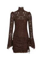 DE LA Vali Bodita Rose-appliquéd Guipure Lace Mini Dress Brown