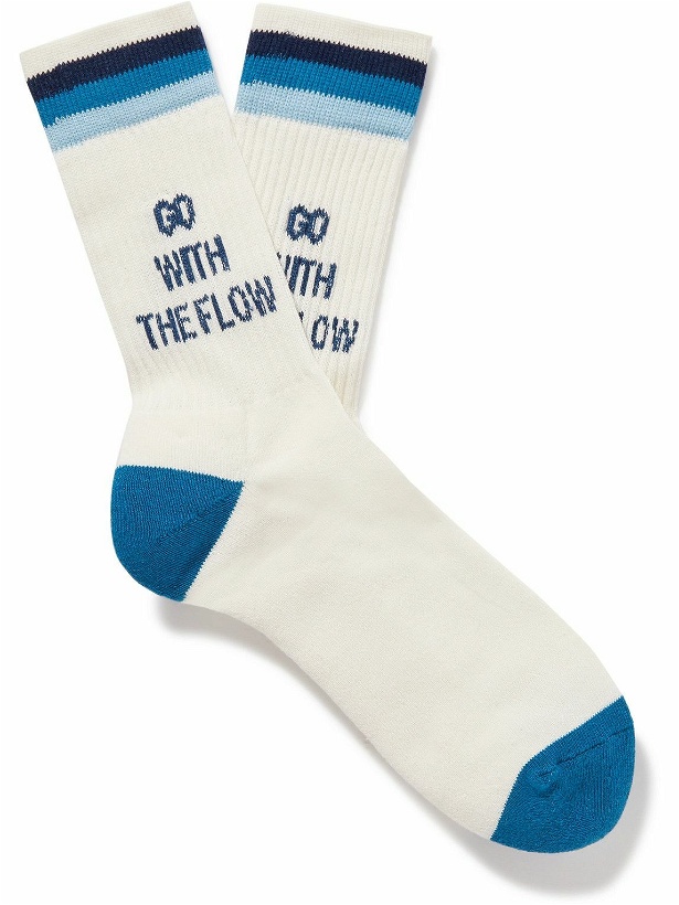 Photo: Anonymous Ism - Striped Ribbed Intarsia Cotton-Blend Socks