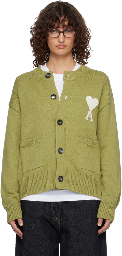 Photo: AMI Paris Green Wool Crewneck Ami de Coeur Cardigan