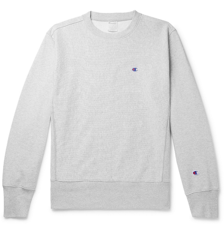 Photo: Champion - Logo-Embroidered Fleece-Back Cotton-Blend Jersey Sweatshirt - Gray