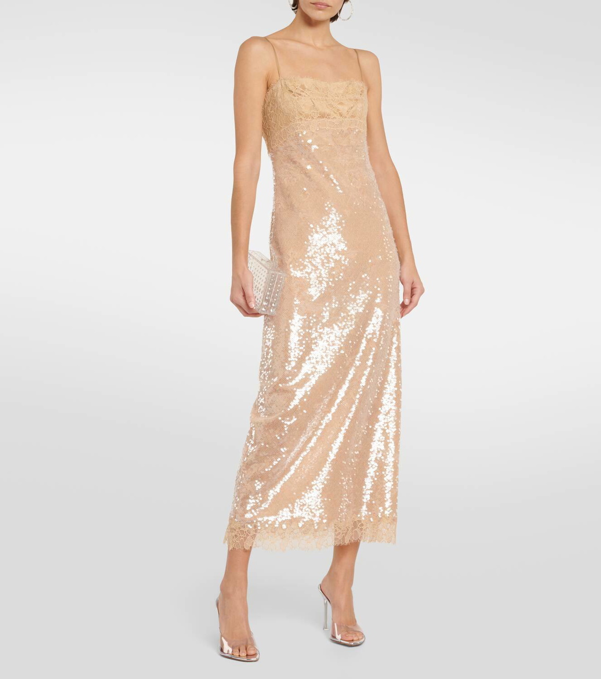 Simkhai Valentina lace-trimmed sequined slip dress