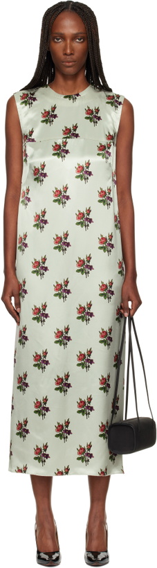 Photo: Meryll Rogge Green Floral Satin Shift Maxi Dress