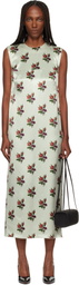 Meryll Rogge Green Floral Satin Shift Maxi Dress