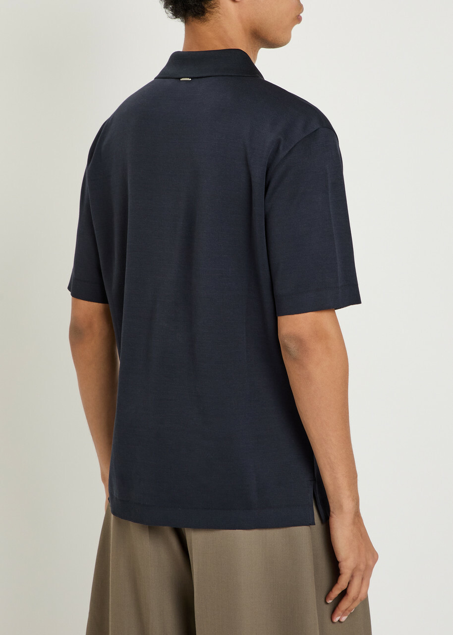 Herno Derby Knit Cotton Polo top Navy