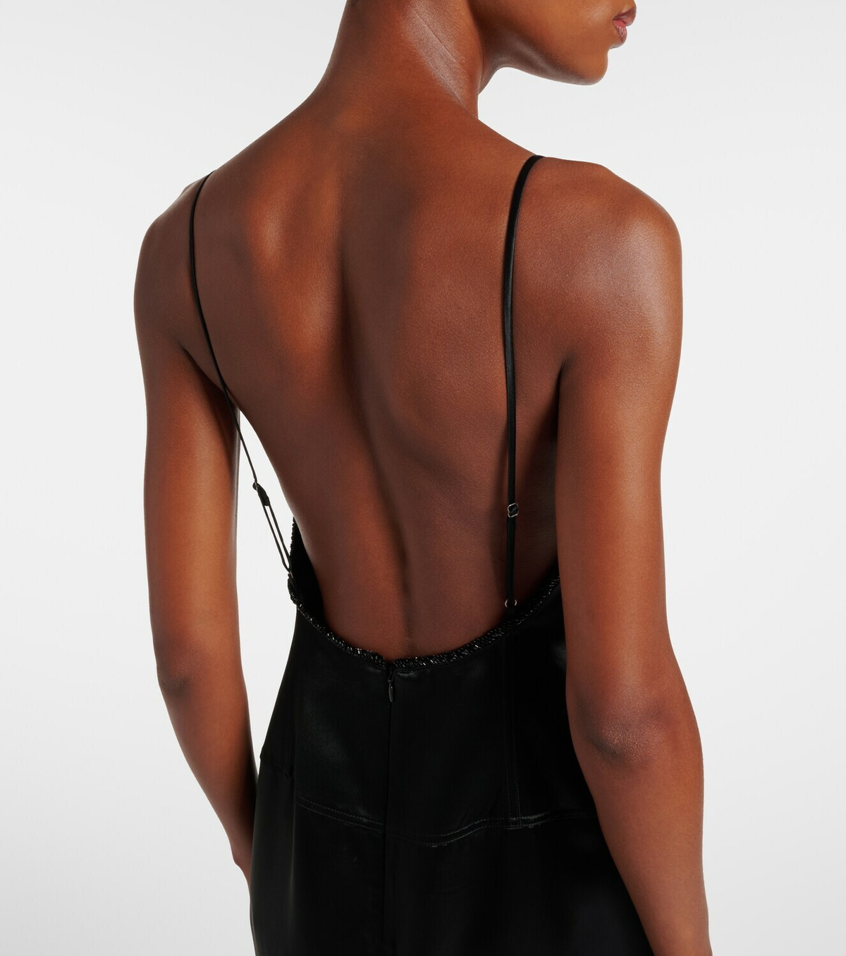 Jacques Wei Shearling-trimmed satin slip dress