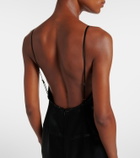 Jacques Wei Shearling-trimmed satin slip dress