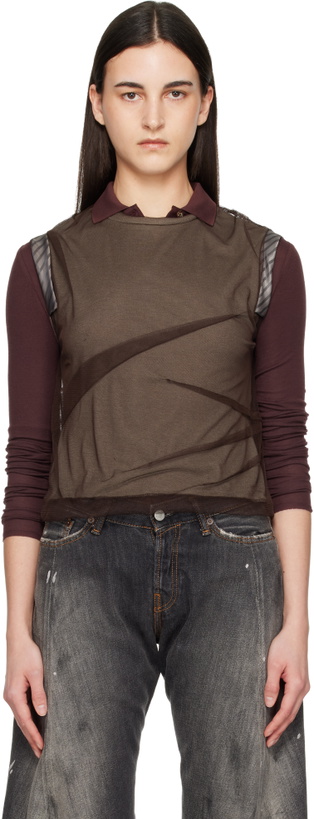 Photo: Andersson Bell Brown Layered Mesh Tuck & Dart Top