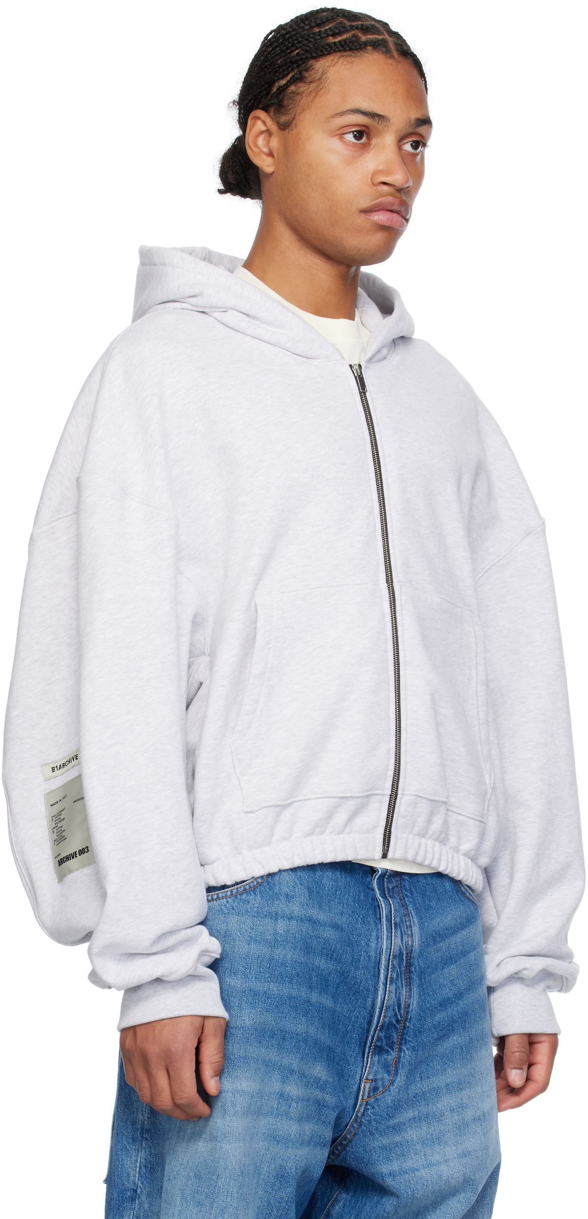 B1ARCHIVE Gray Zip Up Elastic Waist Hoodie
