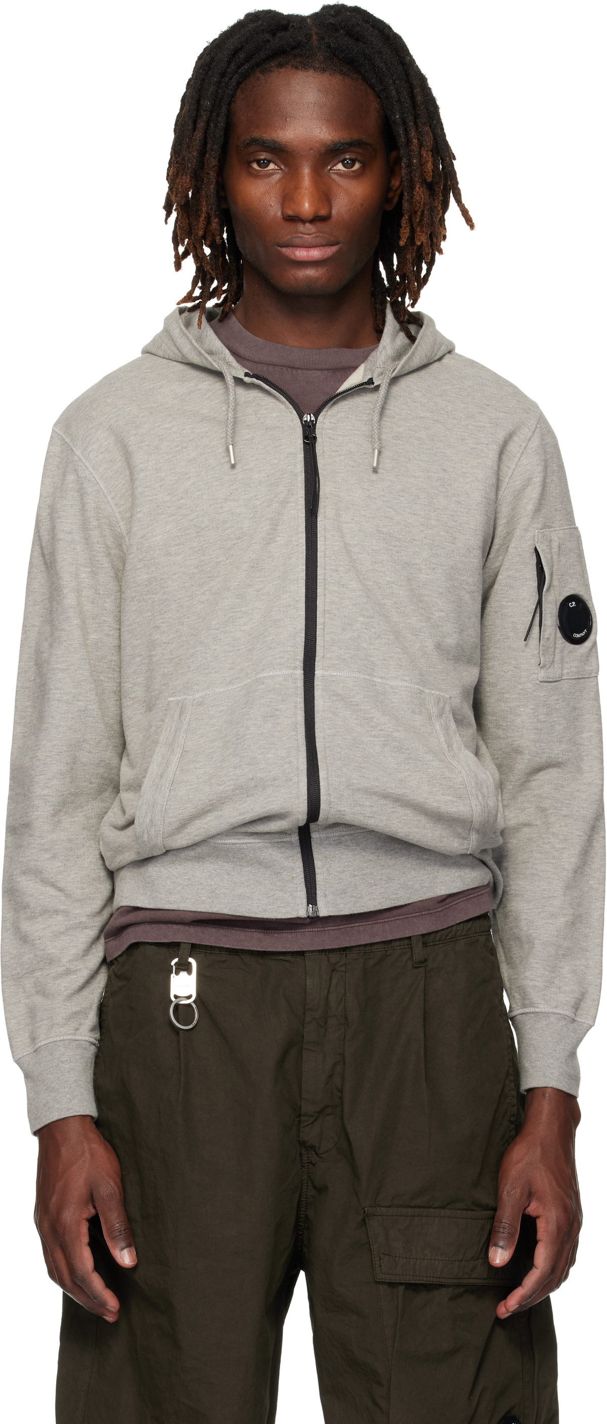 C.P. Company Gray Light Fleece Zip Lens Hoodie