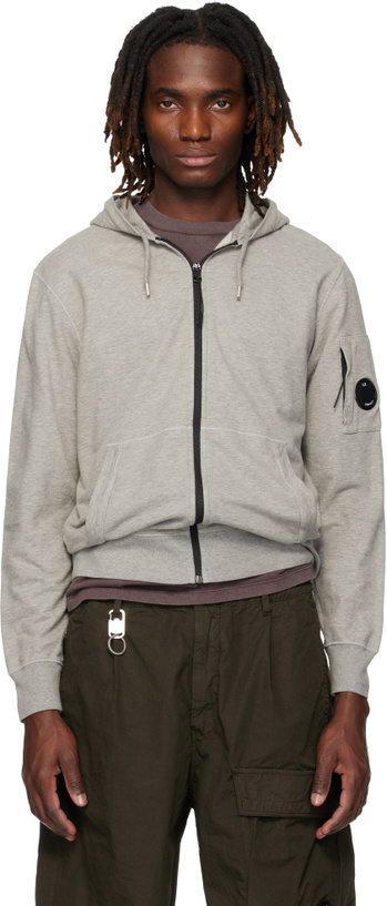 Photo: C.P. Company Gray Light Fleece Zip Lens Hoodie