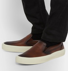 TOM FORD - Cambridge Burnished-Leather Slip-On Sneakers - Brown