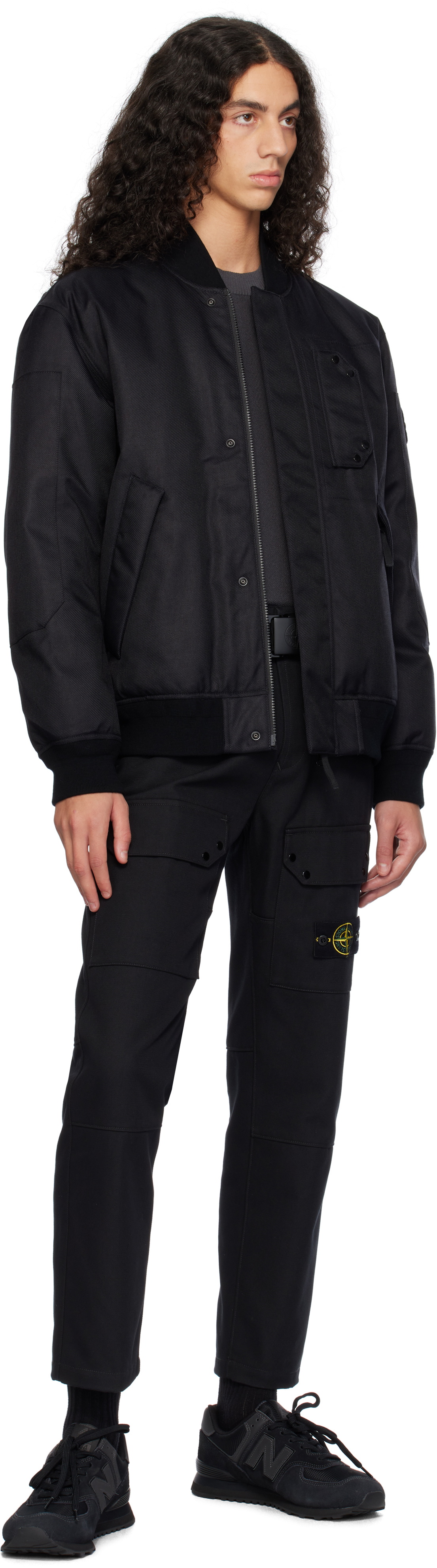 Stone Island Black 46536 Diagonal Nylon Down Bomber Jacket