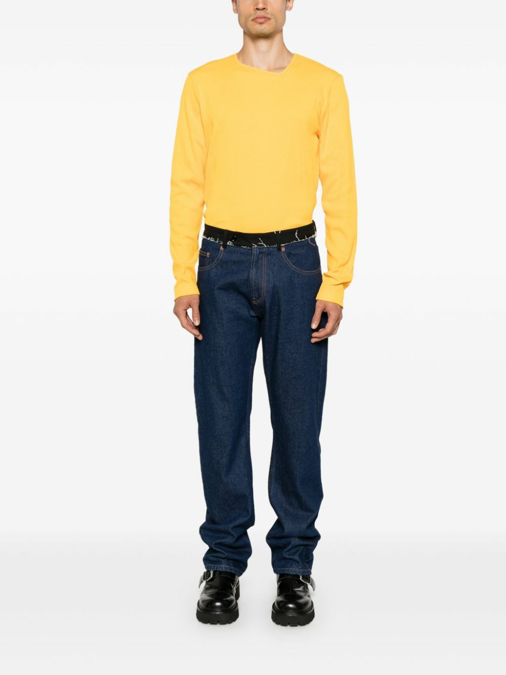 Bianca Saunders Yellow Asymmetric-Neck Cotton T-Shirt