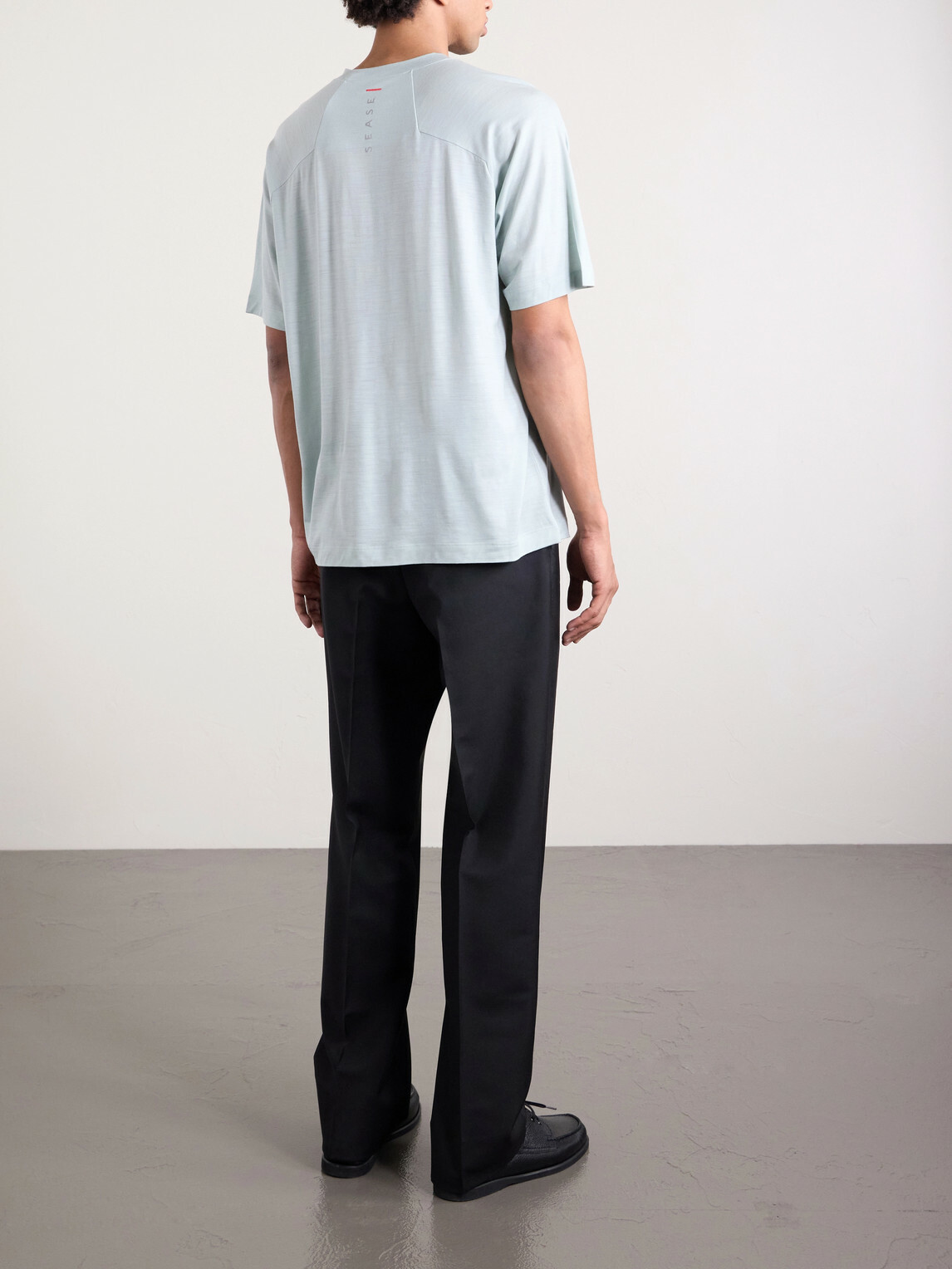 SEASE - Runner Logo-Print Merino Wool T-Shirt - Blue