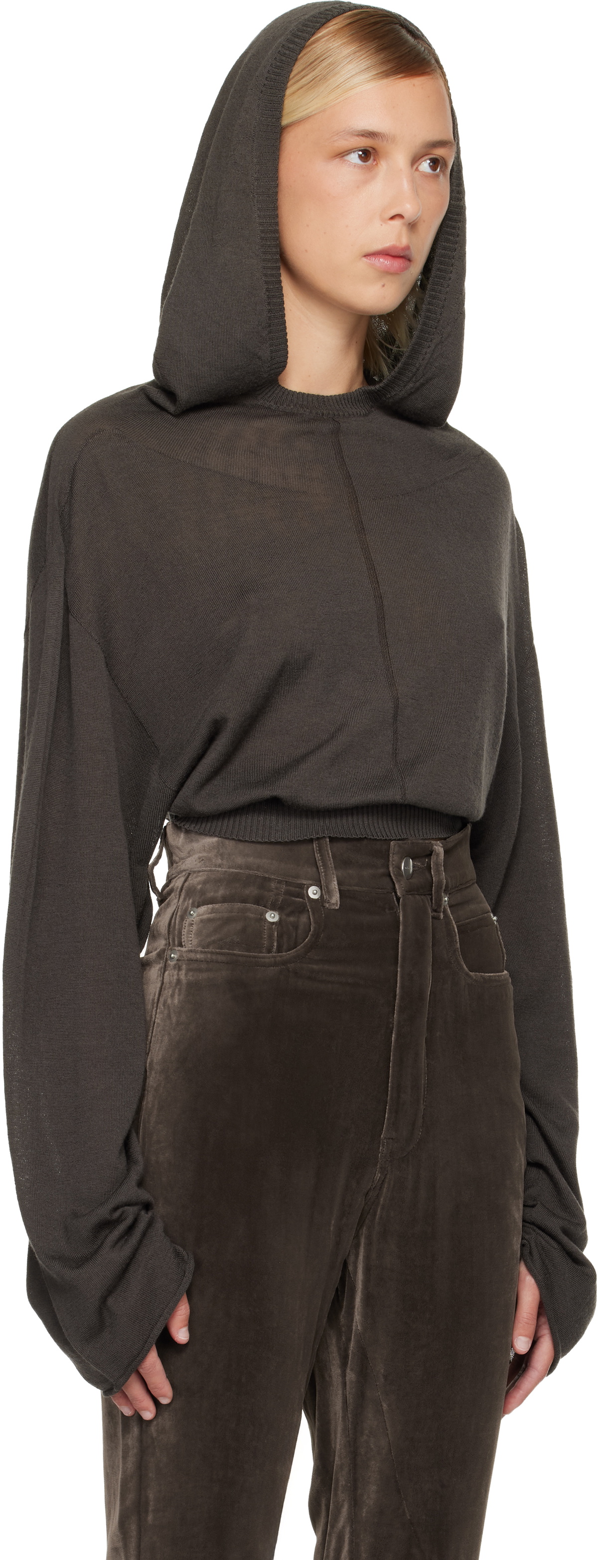 Rick Owens Gray Concordians Cropped Tunic Hoodie