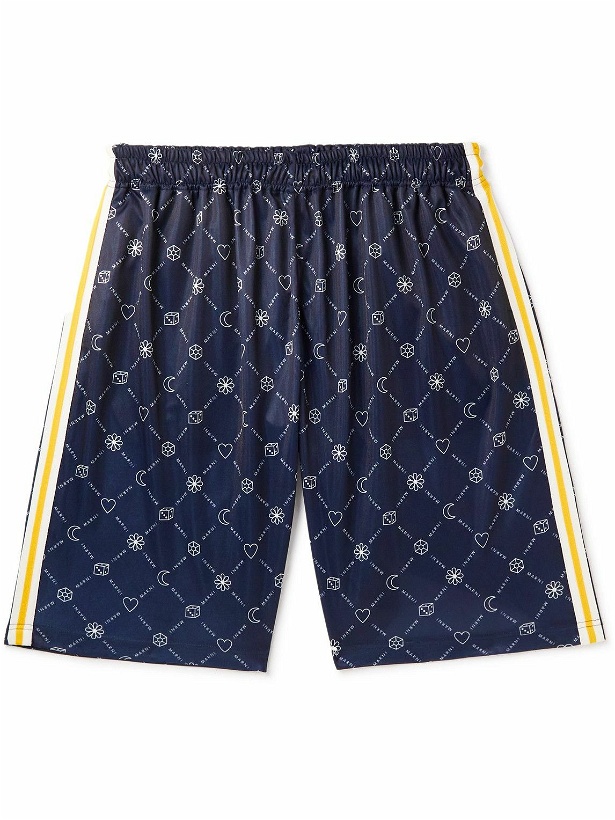 Photo: Marni - Wide-Leg Striped Logo-Print Jersey Drawstring Shorts - Blue