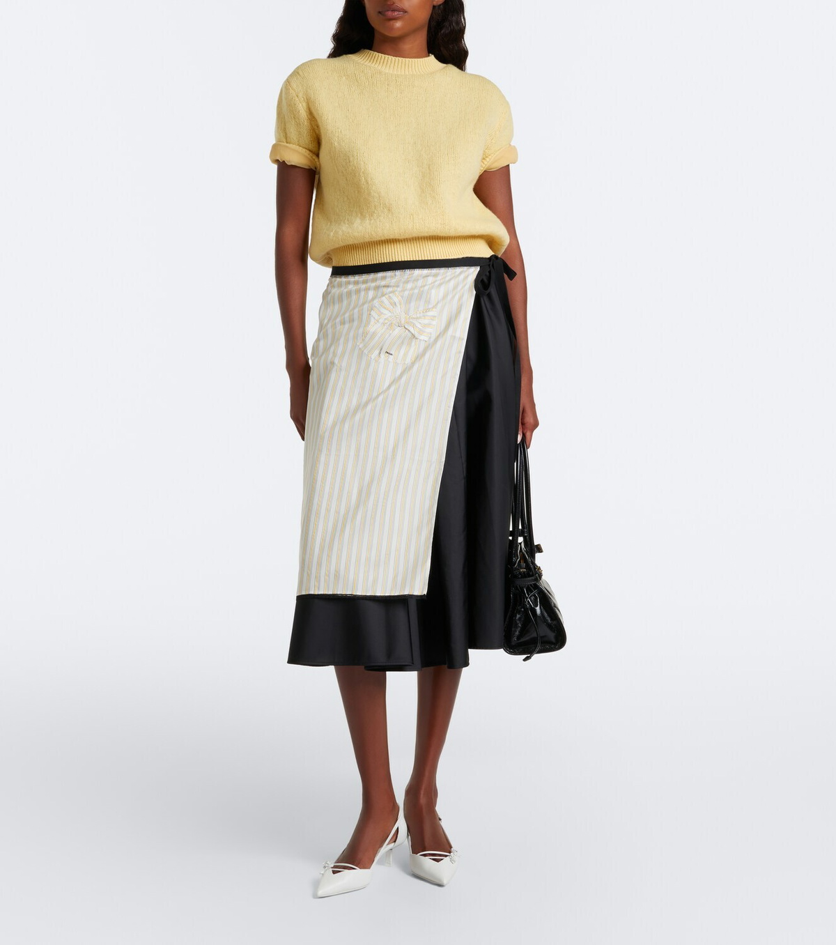 Prada Embroidered striped wrap skirt