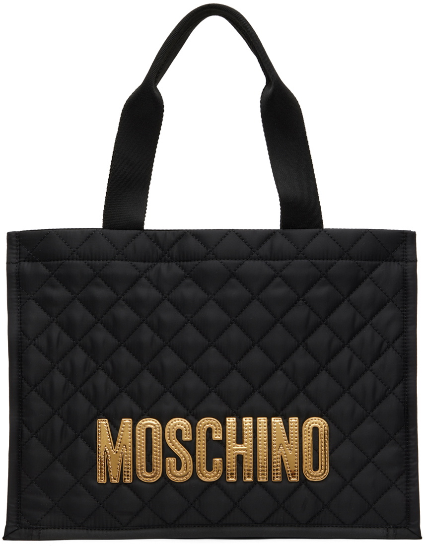 Morphed Lettering Quilted Shoulder Bag Unisex Black Moschino