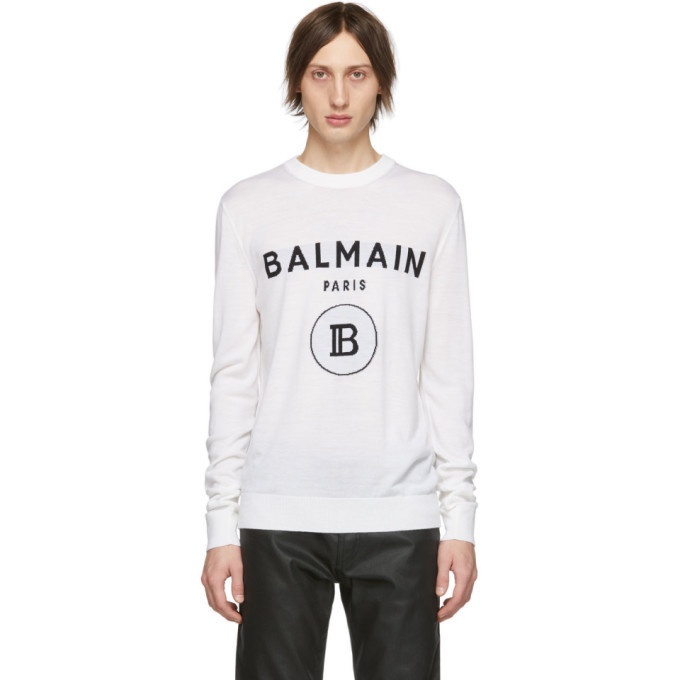 Photo: Balmain White Wool Logo Sweater
